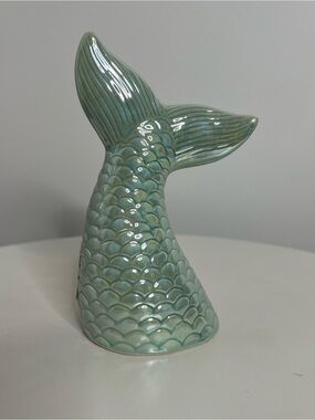 Glossy Seafoam Green Ceramic Mermaid Tail Accent